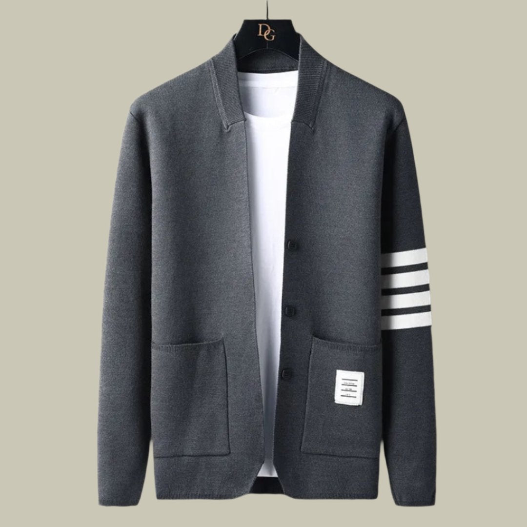 Men’s Jacket – Slim Fit – V-Neck – Button Up – Casual Knitted Blend – Sporty Detail