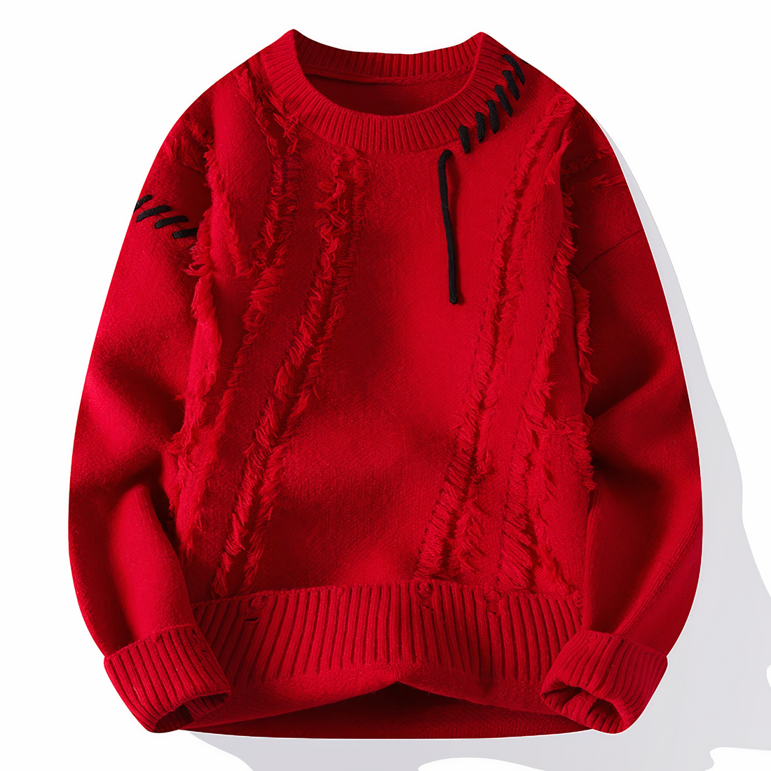 Pull-over ribbed cuffs patchwork sweater for men