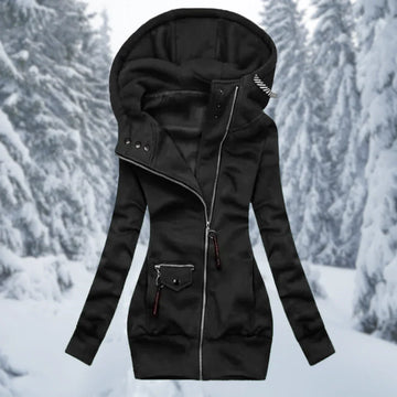 Women’s Hooded Jacket – Slim to Regular Fit – Asymmetrical Zipper – Ribbed Trim