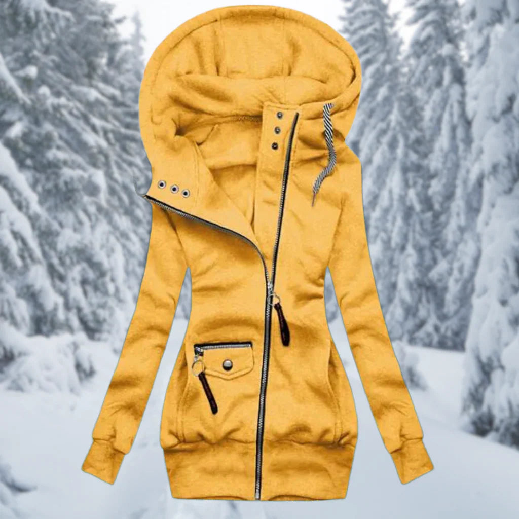 Women’s Hooded Jacket – Slim to Regular Fit – Asymmetrical Zipper – Ribbed Trim