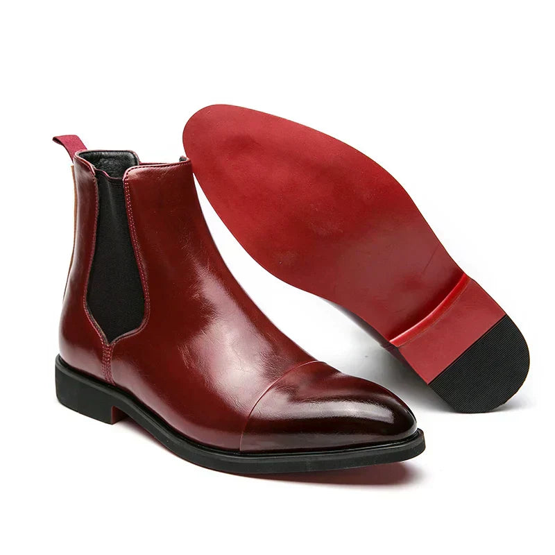 High-top pointed toe leather boots for men