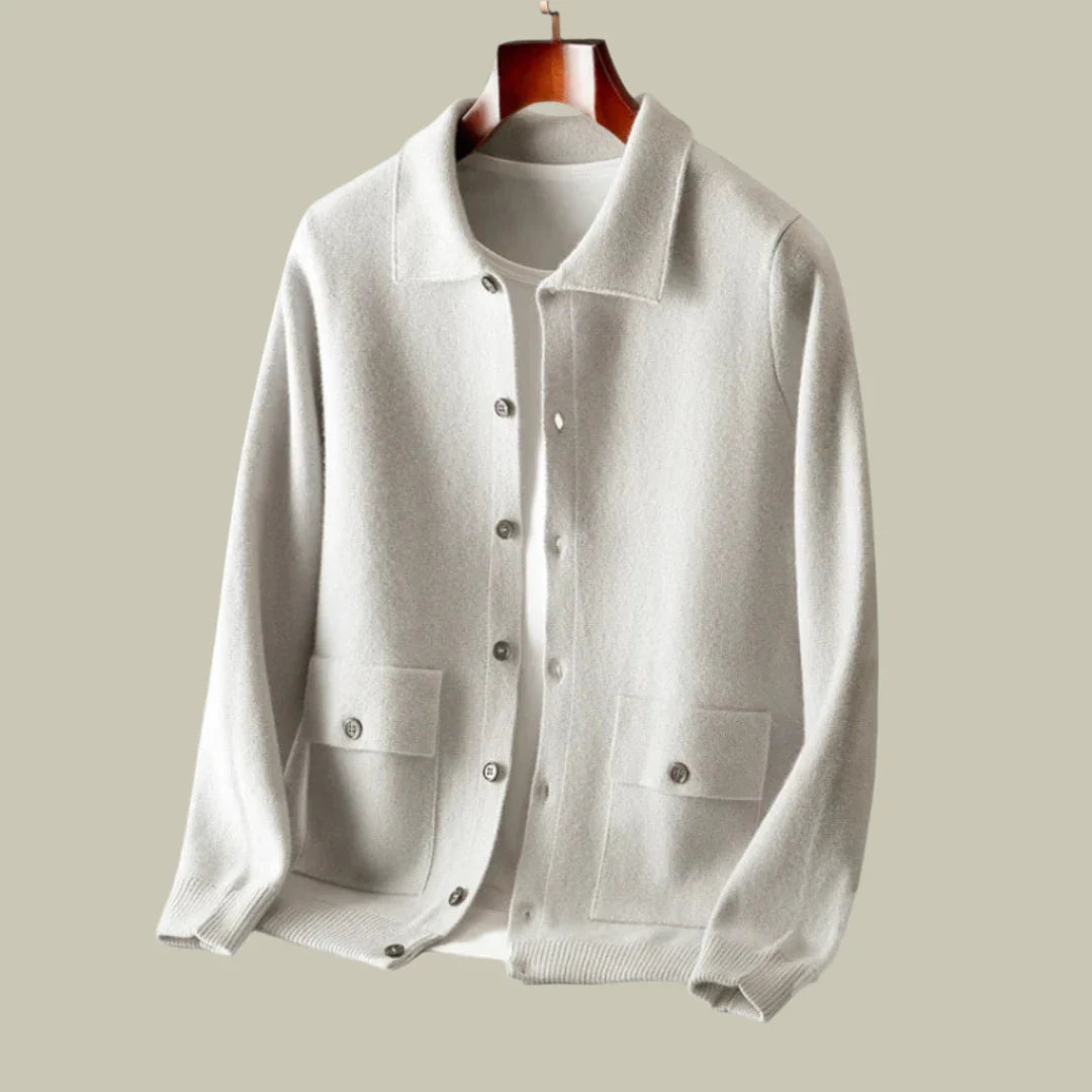 Button down collared knit autumn cardigan for men