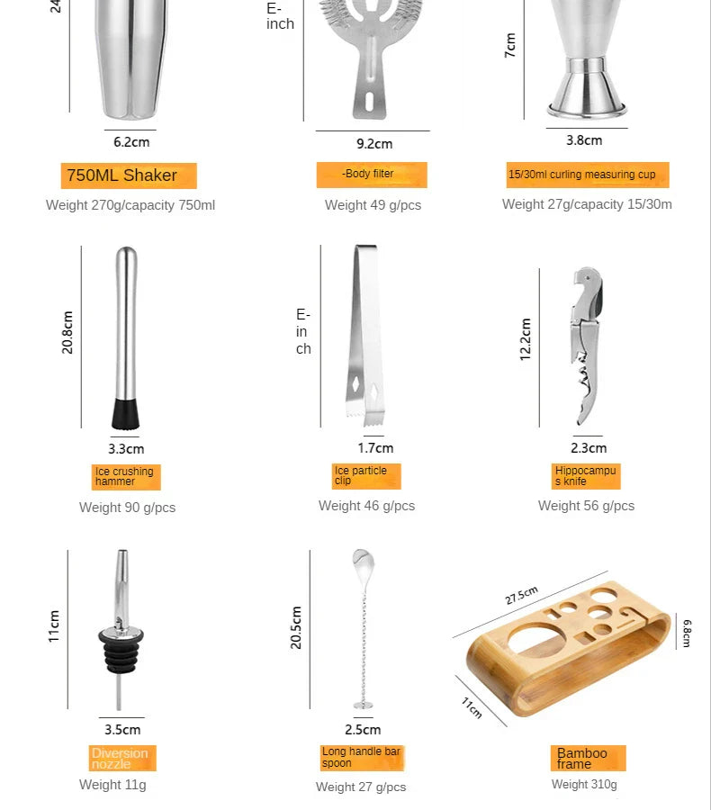 Bamboo Cobbler Shaker Cocktail Bar Tool Set