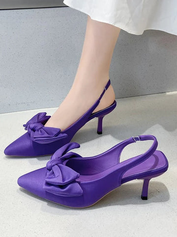 Women's Slingback Heels - Pointed Toe - Stiletto - Decorative Bow - Elegant Party Shoes
