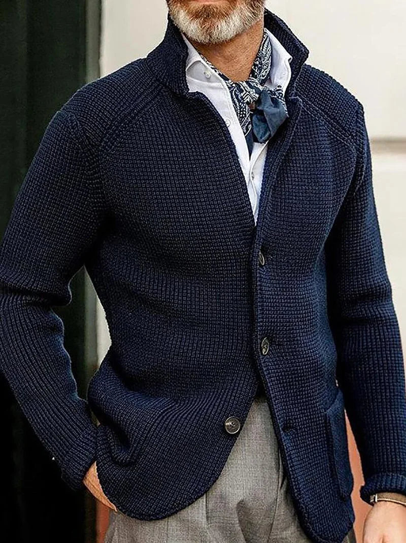 Stand collar knitted cardigan for men