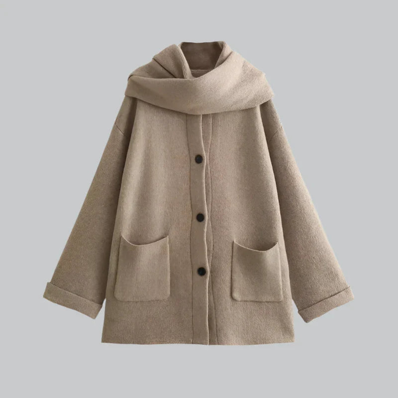 Elegant slim-fit scarf collar jacket for women