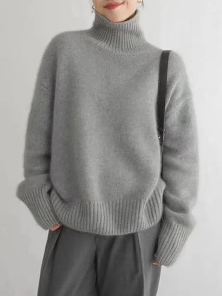 Women’s Sweater – Soft Knit Turtleneck – Relaxed Fit – Ribbed Hem and Cuffs