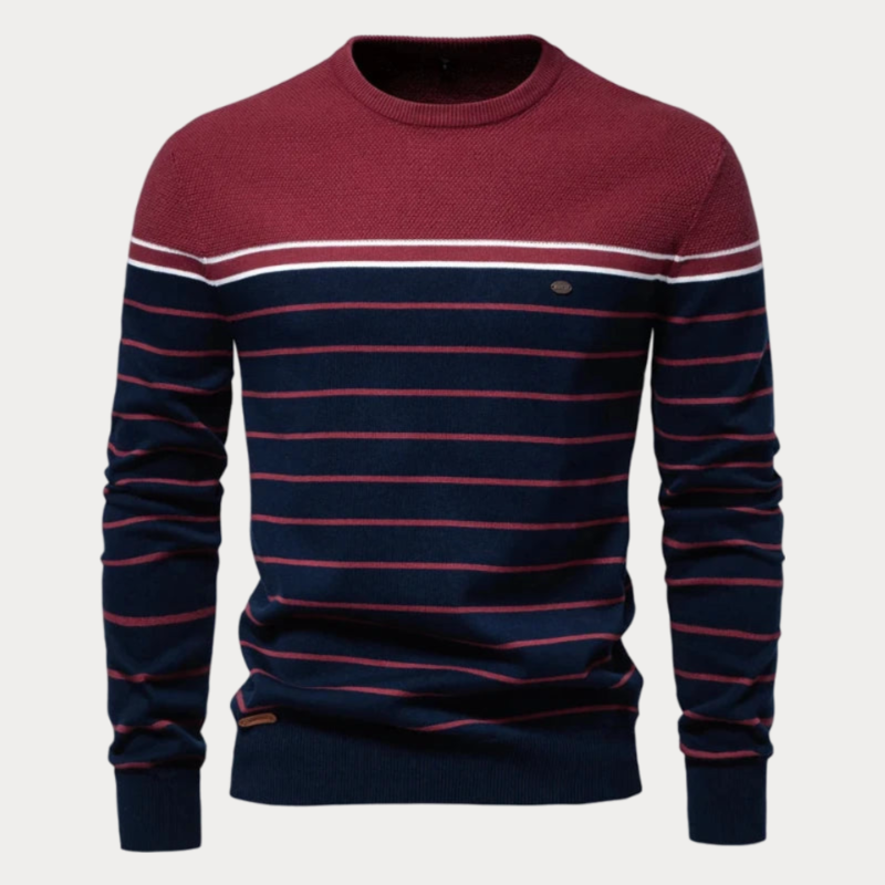 Men’s Sweater – Cotton Knit – Regular Fit – Crew Neck – Striped Ribbed Casual Wear