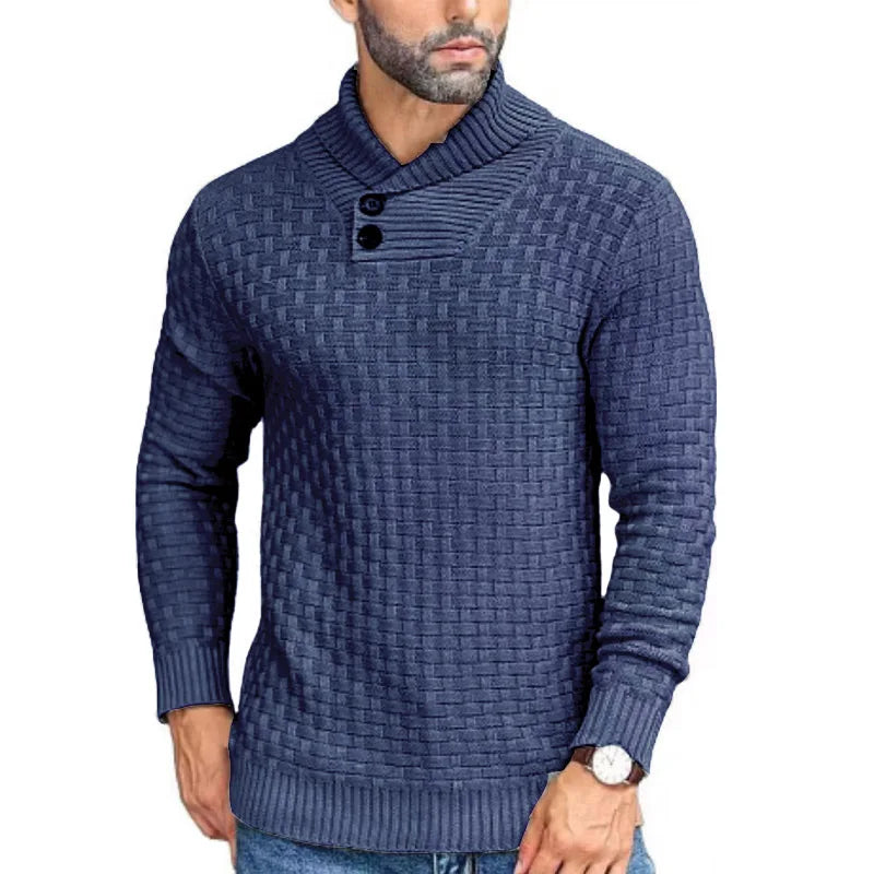 Turtleneck waffle pattern knit sweater for men