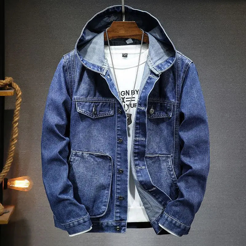 Hooded denim jacket for men