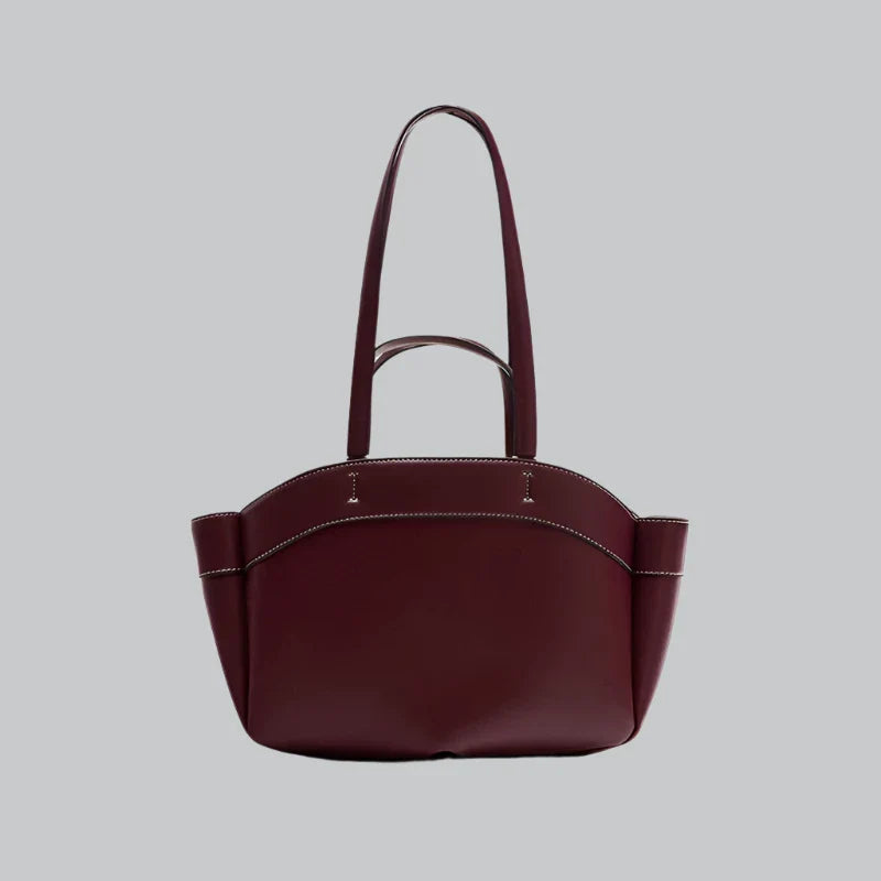 Retro double handle leather tote bag for women