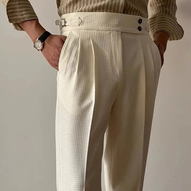 Vintage waffle straight trousers for men