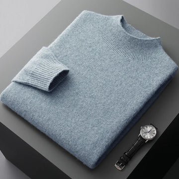 Men’s Sweater – Wool Knit – Regular Fit – Semi Turtleneck – Ribbed Cuffs