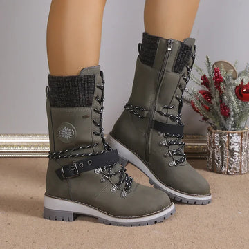 Platform heels high lace-up snow boots for women