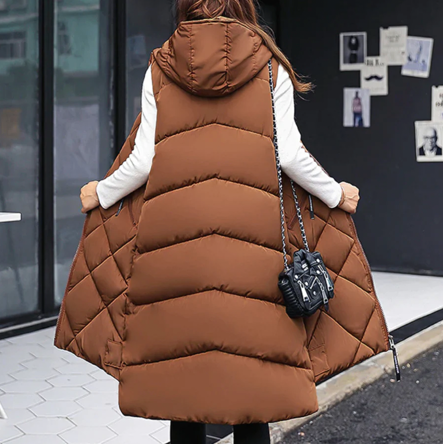 Women’s Quilted Vest – Long Relaxed Fit – Hooded – Zip Front – Diamond Stitch – Pockets