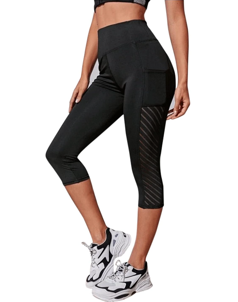 High waisted mesh panel leggings for women