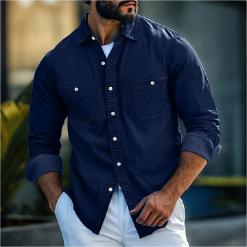 Men’s Denim Shirt – Regular Fit – Button-Up – Chest Pockets – Classic Collar