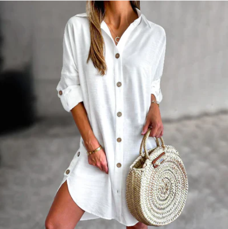 Beach pearl linen shirt dress for women