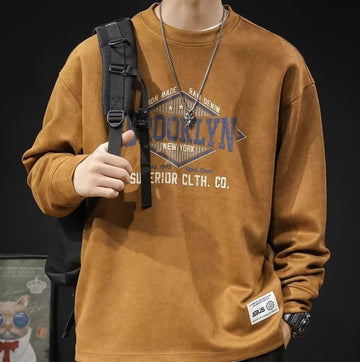 Men’s Sweatshirt – Loose Fit – Cotton Blend – Long Sleeve Round Neck with Graphic Print