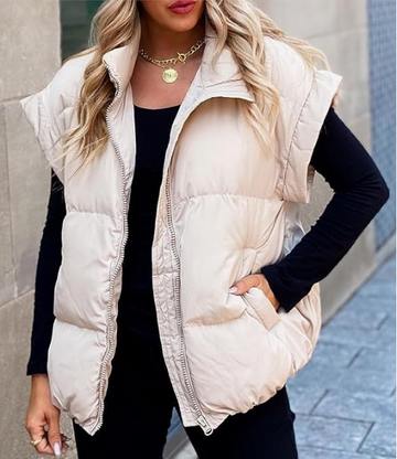 Women’s Quilted Vest – Padded Insulation – Relaxed Fit – Zip Front – Hip Length