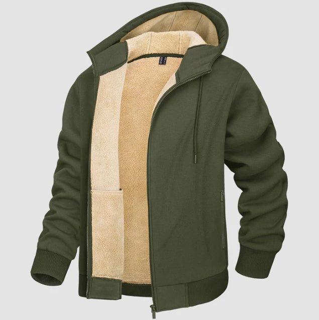 Men’s Hoodie Jacket – Sherpa Lined – Cotton Blend – Full Zip – Relaxed Fit Casual Wear