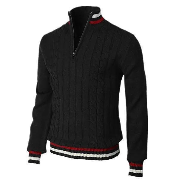 Men’s Turtleneck Sweater – Wool Knit – Slim Fit – Zip Neck – Cable Knit – Ribbed Trim