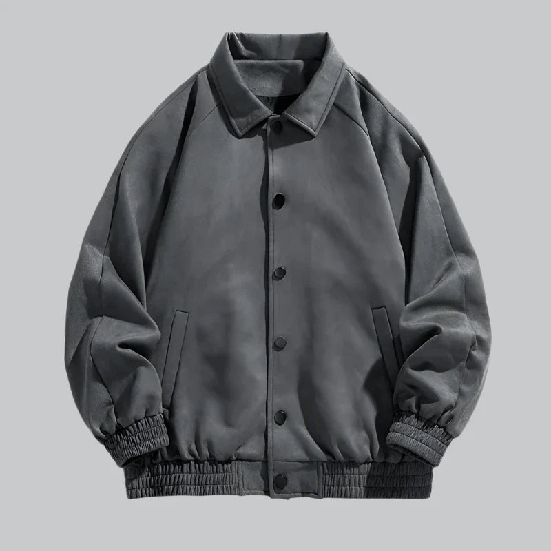 Men’s Bomber Jacket – Vintage Oversized Fit – Button-Up – Ribbed Hem
