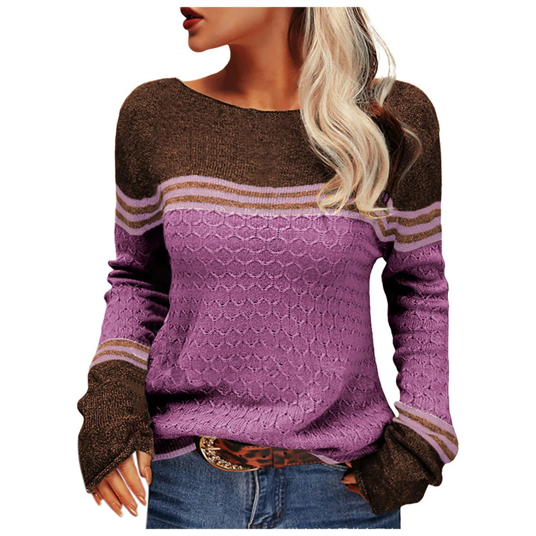 Striped long sleeve Knit sweater for women