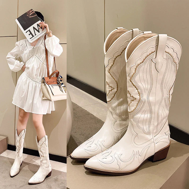 Women's Knee-High Western Cowboy Boots Faux Leather