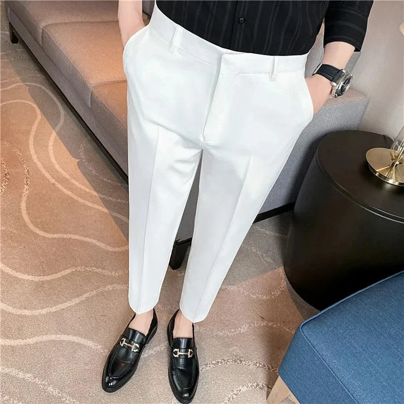 Men’s Cropped Trousers – Slim Fit – High Waist – Tailored Smart Casual Style