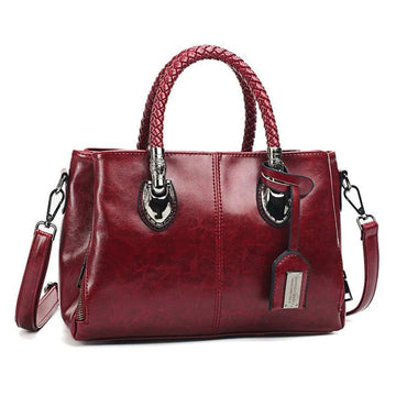 Elegant braided handle leather handbag for women