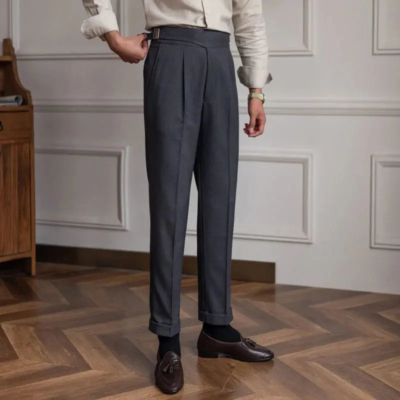 British style buckle drape suit trousers for men