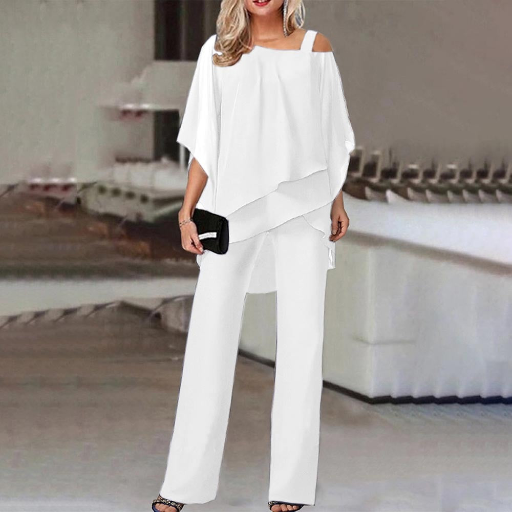 Women’s Co-ord Set – Off-Shoulder Top & Wide-Leg Trousers – Relaxed Fit – Breathable Fabric