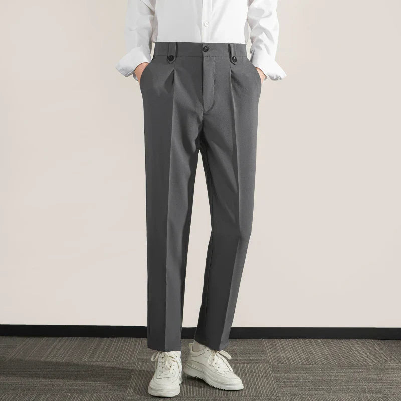 Men’s Trousers – Classic Fit – Pleated Front – Straight Leg – Lightweight Cotton Blend