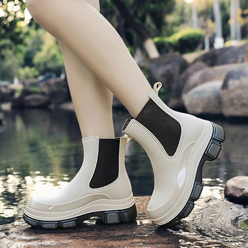 Women’s Wellington Boots – Waterproof Rubber – Short Ankle – Slip-On with Grip Sole