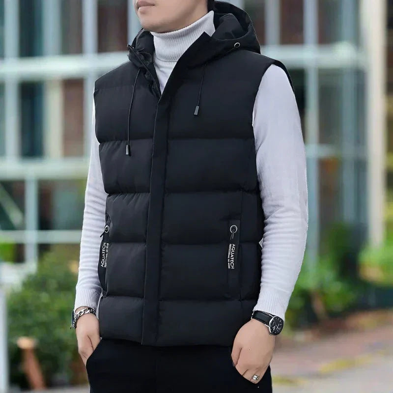 Men’s Quilted Vest – Slim Fit – Insulated Hood – Zipper Front – Sleeveless Layer