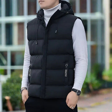 Men’s Quilted Vest – Slim Fit – Insulated Hood – Zipper Front – Sleeveless Layer