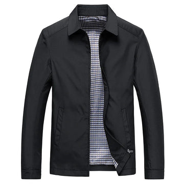 Men’s Tailored Jacket – Water-Resistant – Zip Front – Fold-Down Collar – Check Lining