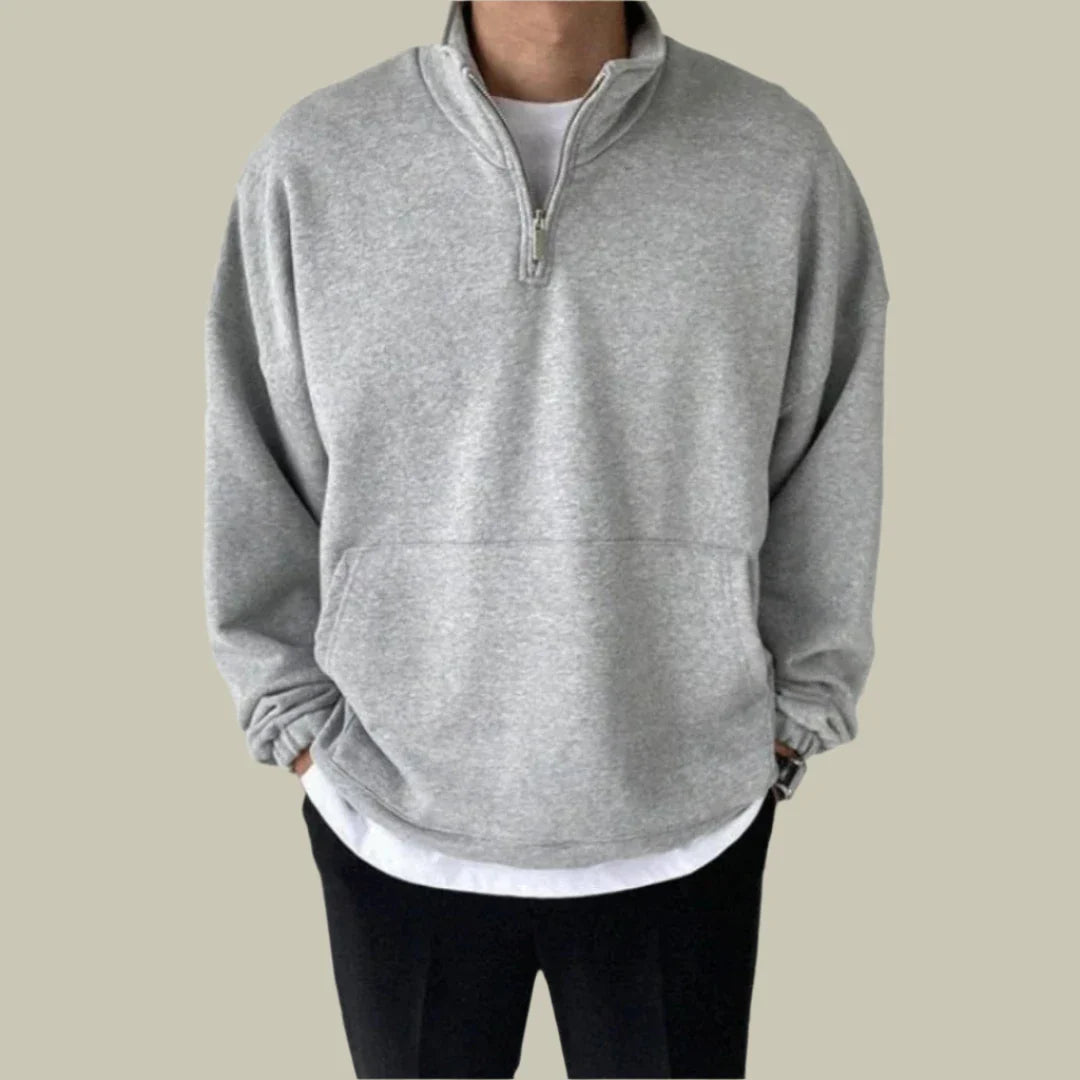 Oversized lapel half-zipper sweatshirt for men