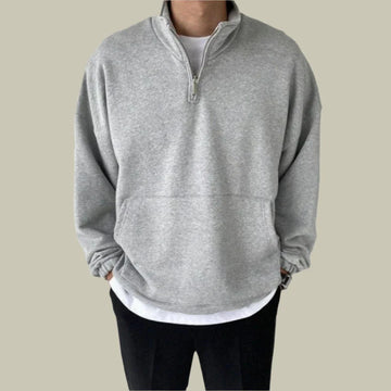 Oversized lapel half-zipper sweatshirt for men