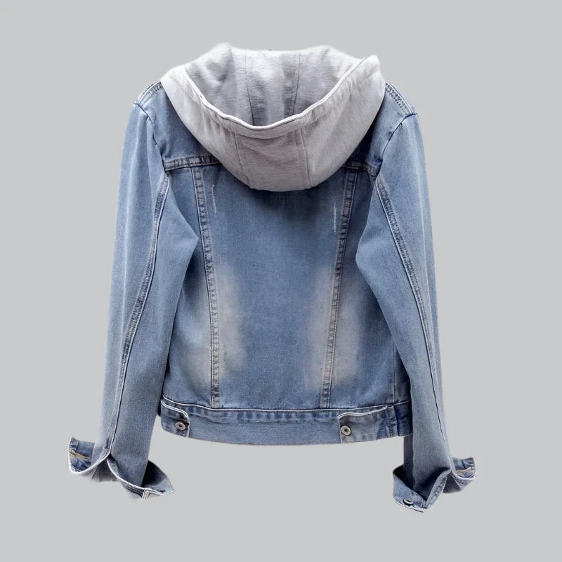 Button down hoodie denim jacket for women