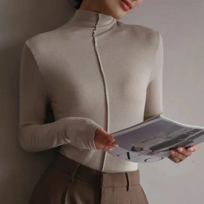 Women’s Turtleneck Top – Slim Fit – Stretch Fabric – Long Sleeve – Minimalist Design
