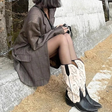 Women's Vintage Western-Style Embroidered Slip-On Cowboy Boots