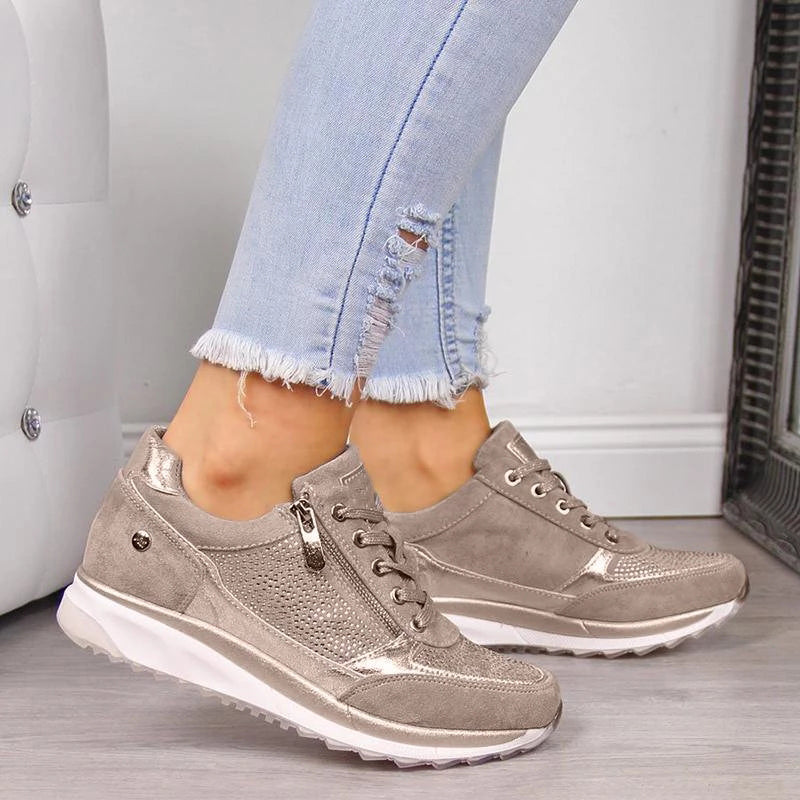 Women’s Sneakers – Breathable Mesh – Lace-Up with Side Zipper