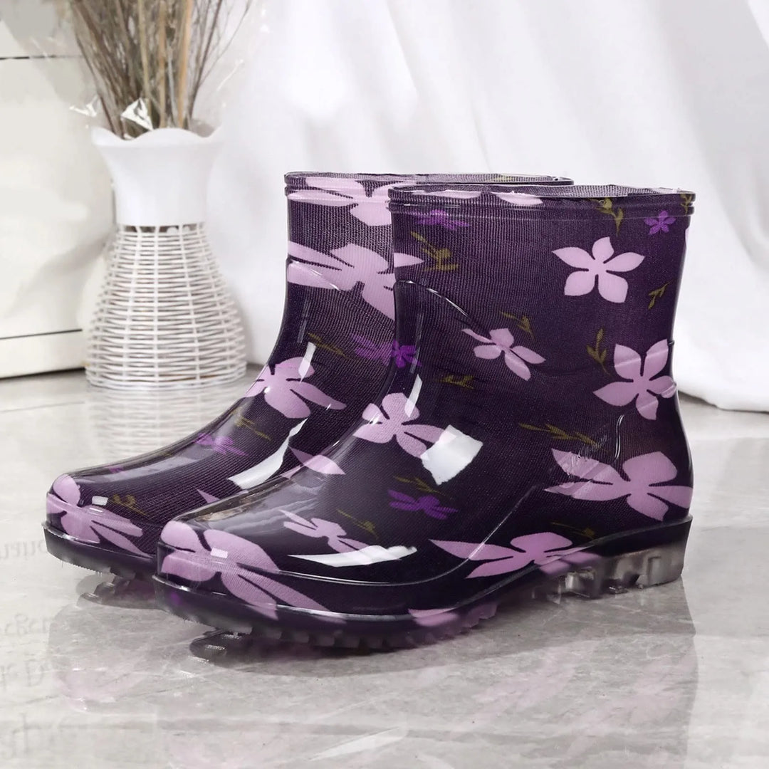 Women’s Wellington Boots – Waterproof Rubber – Mid-Calf – Printed – Slip-On Grip Sole
