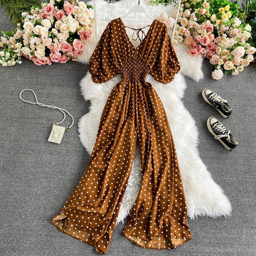 Waist slimming polka dot print jumpsuit for women