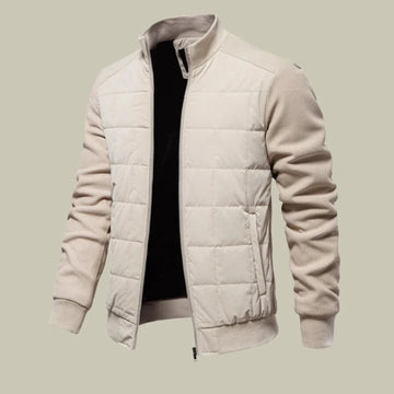 Full zip ribbed cuff fleece bomber jacket for men