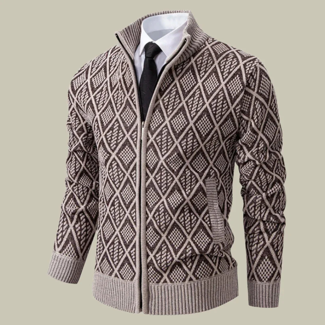 Plaid retro fleece zip up cardigan for men