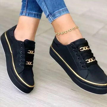 Isabella Leather Platform Sneakers | Chain Embellished Lace-Up Sneakers