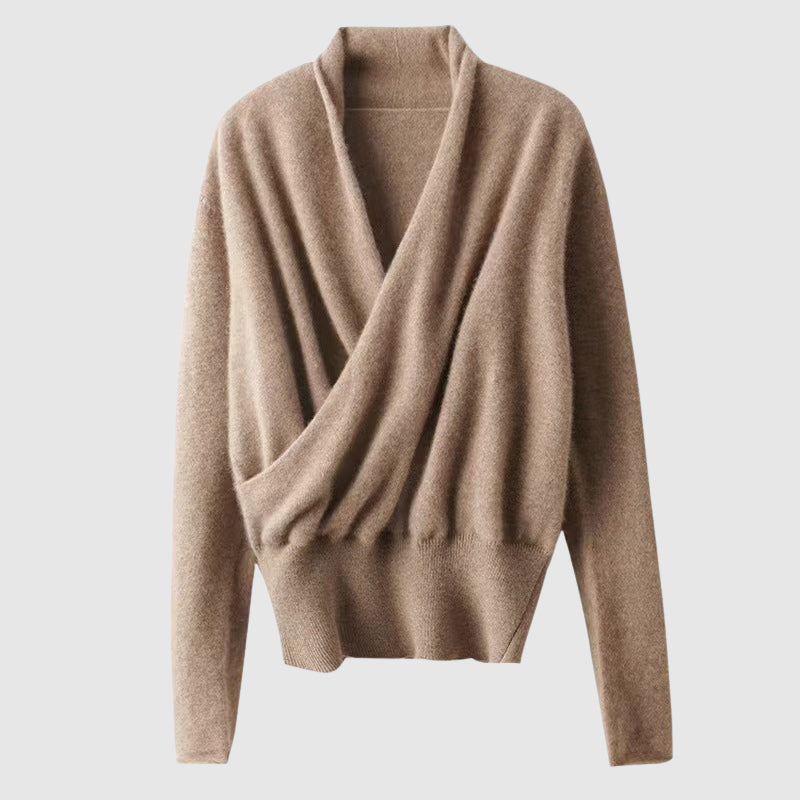 Women’s Sweater – Knit Wrap Style – Relaxed Fit – Ribbed Waist – Long Sleeve